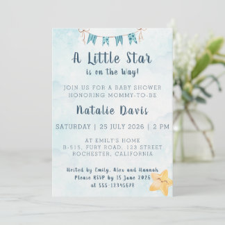 Little Star Watercolor Blue Sky Baby Shower Einladung