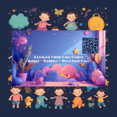 Little Steps Day Care QR Code Pastel Pink Violet Visitenkarte