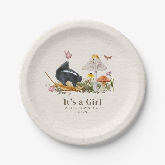 Little Stinker Woodland Skunk Girl Baby Shower Pappteller (Vorderseite)