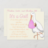 "Little Stork" Es ist ein Mädchen! Ankündigungspostkarte (Vorne/Hinten)