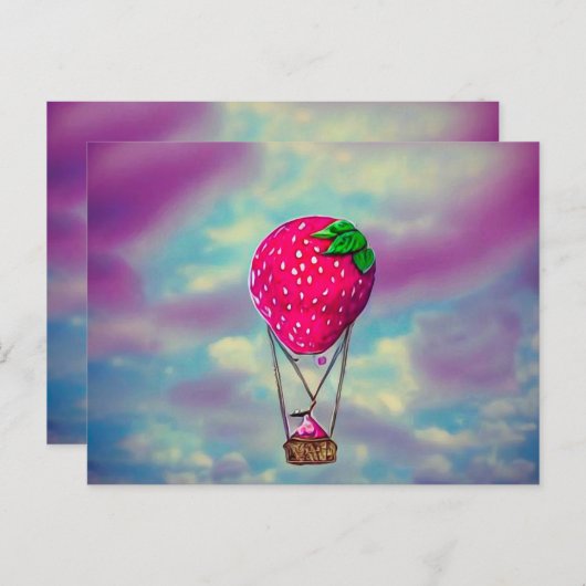 Little Strawberry Hot Air Ballon Postkarte (Vorne/Hinten)