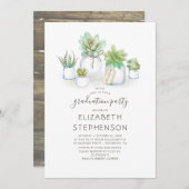 Little Succulents Mason Jars Rustikaler Abschluss Einladung (Vorne/Hinten)