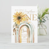 Little Sunflower Boho Rainbow Erster Geburtstag Einladung (Stehend Vorderseite)
