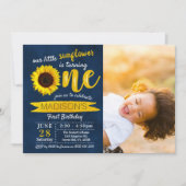 Little Sunflower Navy 1. Geburtstag Foto Einladung (Vorderseite)