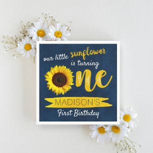 Little Sunflower Navy Blauer 1. Geburtstag Serviette