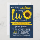 Little Sunflower Navy Blue 2. Geburtstag Einladung (Vorderseite)