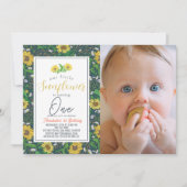 Little Sunflower Pattern Navy 1. Geburtstag Foto Einladung (Vorderseite)