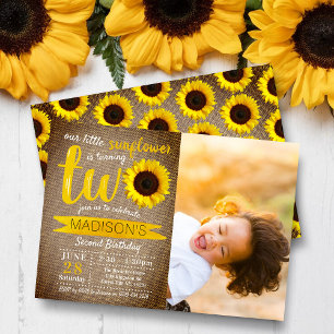 Little Sunflower Rustic Burlap 2. Geburtstag Foto Einladung