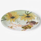 Little Sunflower Watercolor Fünftes Mädchen Geburt Pappteller (Schrägansicht)