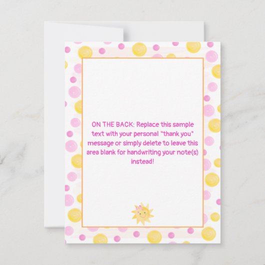 Little Sunshine 1st Birthday Girl Dankeskarte (Rückseite)