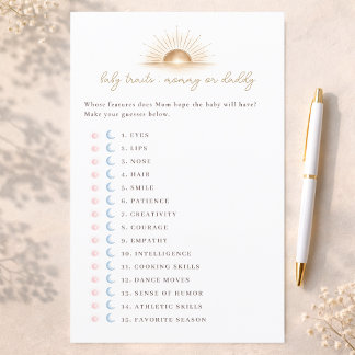 Little Sunshine Baby Shower Game Baby Traits