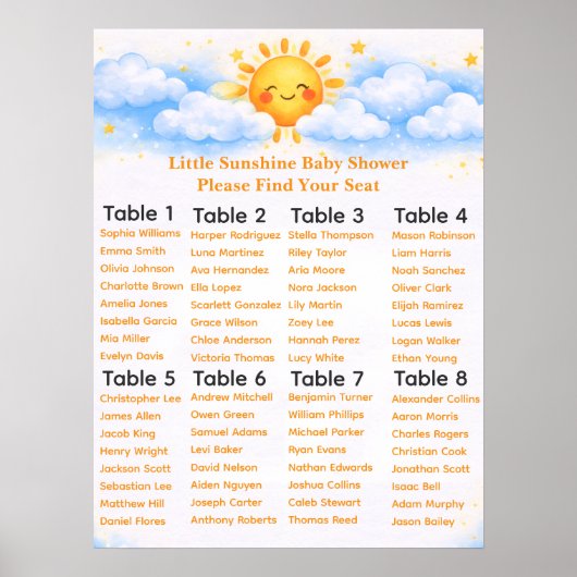 Little Sunshine Baby Shower Seating Chart Poster (Vorne)