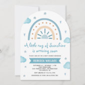 Little Sunshine Blue Boho Rainbow Arch Baby Dusche Einladung (Vorderseite)
