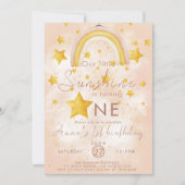 Little Sunshine Boho Rainbow Gold Star Geburtstag Einladung (Vorderseite)