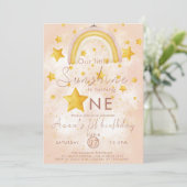 Little Sunshine Boho Rainbow Gold Star Geburtstag Einladung (Stehend Vorderseite)