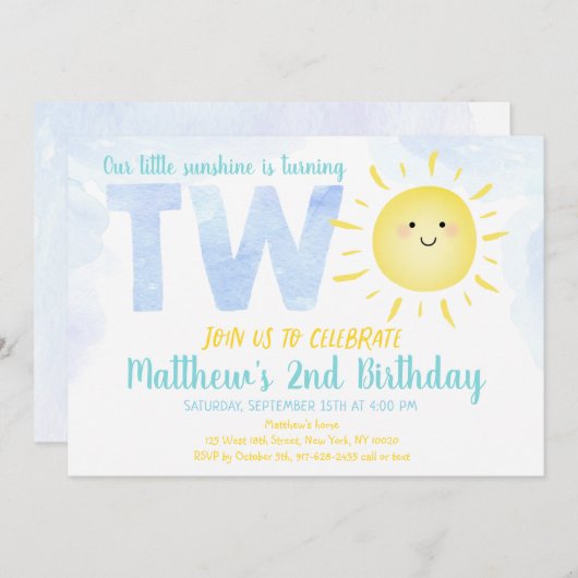 Little Sunshine Boy 2. Geburtstag Einladung (Vorne/Hinten)
