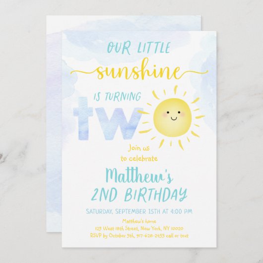 Little Sunshine Boy 2. Geburtstag Einladung (Vorne/Hinten)