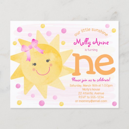 Little Sunshine Budget 1. Geburtstag Einladung (Vorderseite)
