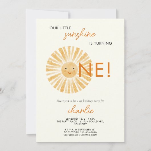 Little Sunshine Erster Geburtstag Einladung (Vorderseite)