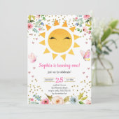 Little Sunshine Floral Niedlich Girl Erstgeburt Einladung (Stehend Vorderseite)