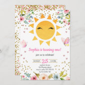 Little Sunshine Floral Niedlich Girl Erstgeburt Einladung (Vorne/Hinten)