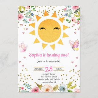 Little Sunshine Floral Niedlich Girl Erstgeburt Einladung