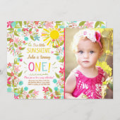 Little Sunshine Geburtstagsparty Einladung Floral (Vorne/Hinten)