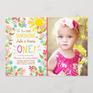 Little Sunshine Geburtstagsparty Einladung Floral