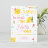 Little Sunshine Lemonade Pink Girl Lemon Geburtsta Einladung (Stehend Vorderseite)