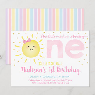 Little Sunshine Pastel Pink Gold Zum Geburtstag Einladung