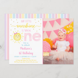 Little Sunshine Pastel Pink Gold Zum Geburtstag Einladung