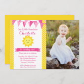Little Sunshine Pink Gelb Geburt Foto Einladung (Vorne/Hinten)