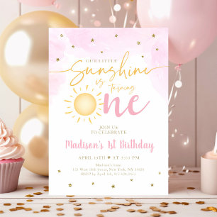 Little Sunshine Pink Gold 1. Geburtstag Einladung