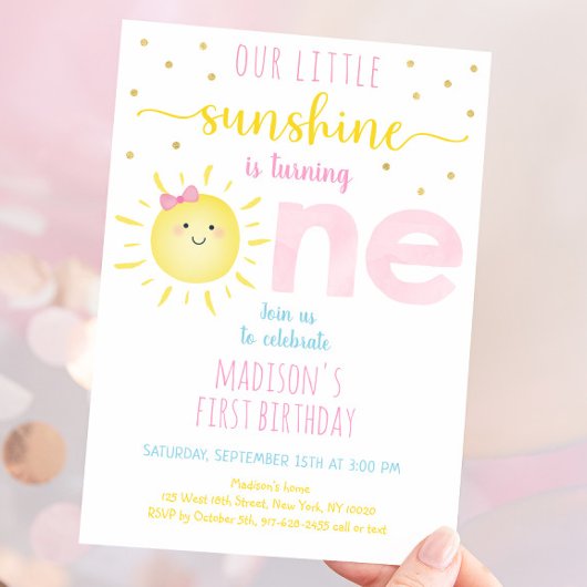 Little Sunshine Pink Gold Erstgeburt Einladung