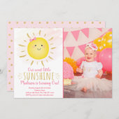 Little Sunshine Pink & Gold Geburtstag Einladung (Vorne/Hinten)