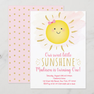 Little Sunshine Pink & Gold Geburtstag Einladung