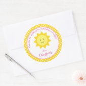 Little Sunshine Pink Yellow Birthday Party Gefalle Runder Aufkleber (Umschlag)