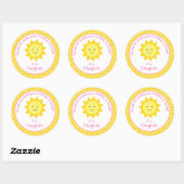 Little Sunshine Pink Yellow Birthday Party Gefalle Runder Aufkleber (Blatt)