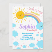 Little Sunshine Regenbogenwolken Pink Sun Birthday Einladung (Vorderseite)