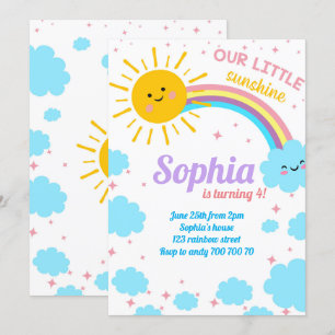 Little Sunshine Regenbogenwolken Pink Sun Birthday Einladung