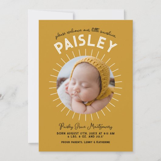 Little Sunshine Retro Foto Collage Geburt Ankündigung (Vorderseite)