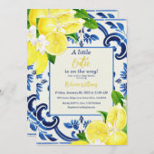 Little Süsse Blue Tile Lemon Fruit Baby Dusche Einladung (Vorne/Hinten)