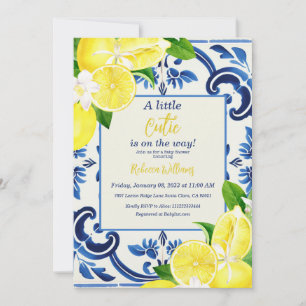 Little Süsse Blue Tile Lemon Fruit Baby Dusche Einladung