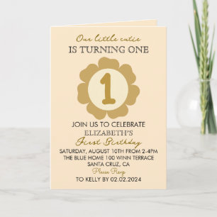 Little Süsse Gold Floral 1. Geburtstag Einladung C