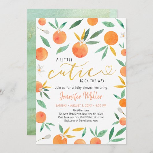 Little Süsse Greenery Gold Baby Dusche Einladung (Vorne/Hinten)