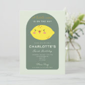 Little Süsse Lemon Citrus Erster Geburtstag Einladung (Stehend Vorderseite)