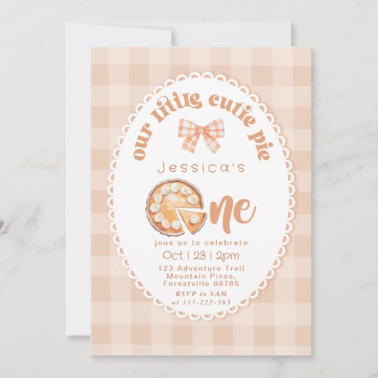 Little Süsse Pie 1st Birthday Gingham Einladung (Vorderseite)