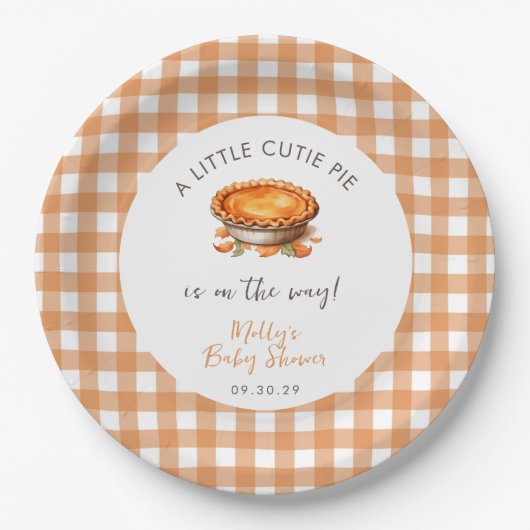 Little Süsse Pie Fall Pumpkin Gingham Baby Dusche Pappteller (Vorderseite)