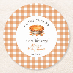 Little Süsse Pie Fall Pumpkin Gingham Baby Dusche Runder Pappuntersetzer