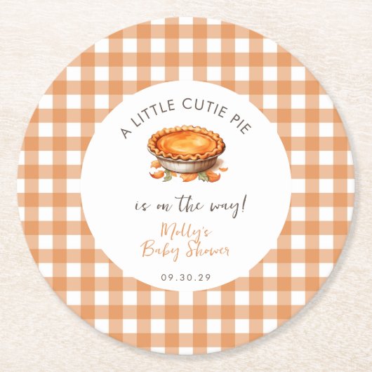Little Süsse Pie Fall Pumpkin Gingham Baby Dusche Runder Pappuntersetzer (Vorderseite)
